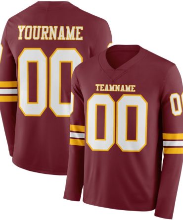 Custom Burgundy White-Gold Long Sleeve Authentic Football Jersey, Gift For Football Fans