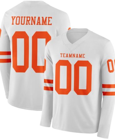 Custom White Orange Long Sleeve Authentic Football Jersey, Gift For Football Fans