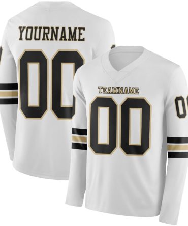 Custom White Black-Vegas Gold Long Sleeve Authentic Football Jersey, Gift For Football Fans