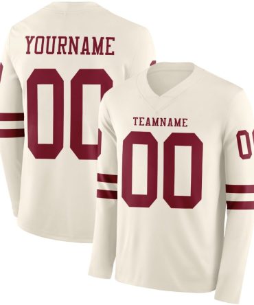 Custom Cream Crimson Long Sleeve Authentic Football Jersey, Gift For Football Fans