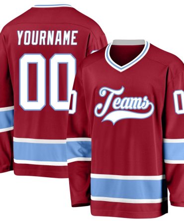 Custom Maroon White-Light Blue Hockey Jersey, Gift For Hockey Fans