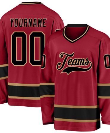 Custom Maroon Black-Old Gold Hockey Jersey, Gift For Hockey Fans
