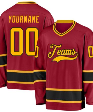 Custom Maroon Gold-Black Hockey Jersey, Gift For Hockey Fans