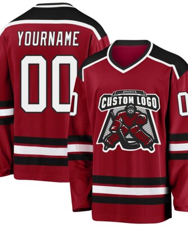 Custom Maroon White-Black Hockey Jersey, Gift For Hockey Fans