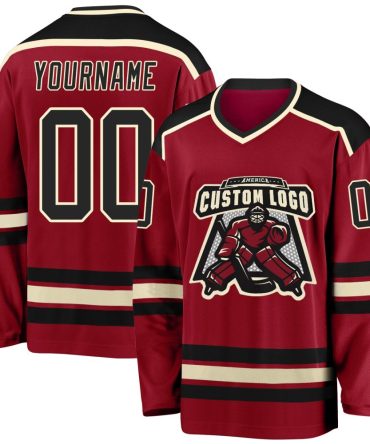 Custom Maroon Black-Cream Hockey Jersey, Gift For Hockey Fans