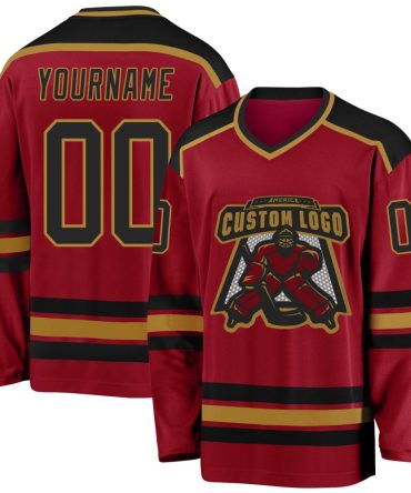 Custom Maroon Black-Old Gold Hockey Jersey, Gift For Hockey Fans