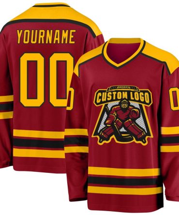 Custom Maroon Gold-Black Hockey Jersey, Gift For Hockey Fans