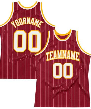 Custom Maroon White Pinstripe White-Gold Basketball Jersey, Gift For Basketball Fans