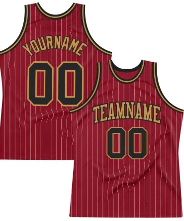 Custom Maroon White Pinstripe Black-Old Gold Basketball Jersey, Gift For Basketball Fans