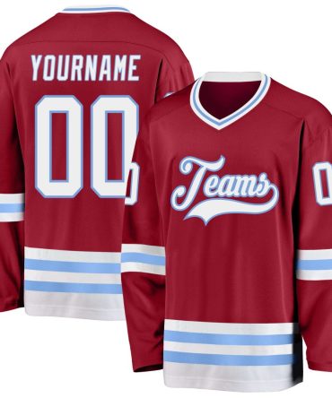 Custom Maroon White-Light Blue Hockey Jersey, Gift For Hockey Fans