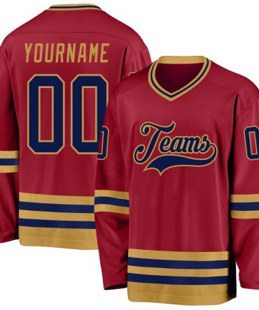Custom Maroon Navy-Old Gold Hockey Jersey, Gift For Hockey Fans
