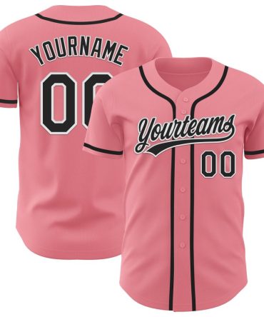 Custom Medium Pink Black-White Baseball Jersey, Gift For Baseball Fans