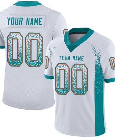 Custom White Aqua-Orange Drift Fashion Football Jersey, Gift For Football Fans