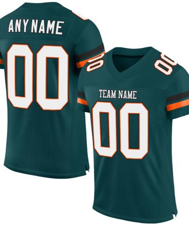 Custom Midnight Green White-Orange Football Jersey, Gift For Football Fans