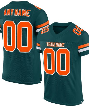 Custom Midnight Green Orange-White Football Jersey, Gift For Football Fans