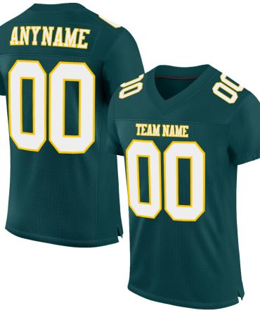 Custom Midnight Green White-Gold Football Jersey, Gift For Football Fans