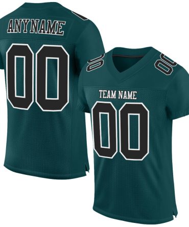 Custom Midnight Green Black-White Football Jersey, Gift For Football Fans