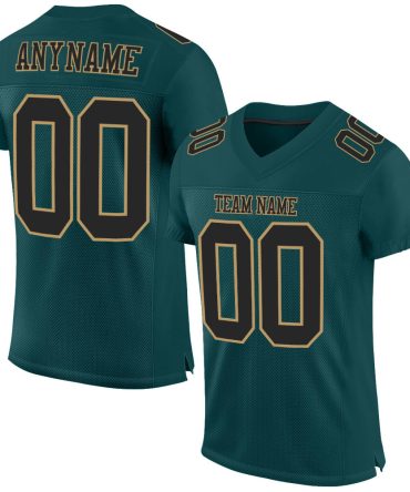 Custom Midnight Green Black-Old Gold Football Jersey, Gift For Football Fans