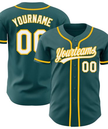 Custom Midnight Green White-Gold Baseball Jersey, Gift For Baseball Fans