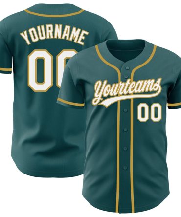 Custom Midnight Green White-Old Gold Baseball Jersey, Gift For Baseball Fans