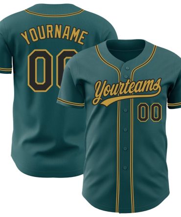 Custom Midnight Green Black-Old Gold Baseball Jersey, Gift For Baseball Fans