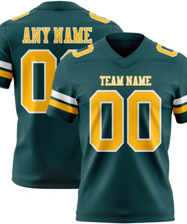 Custom Midnight Green Gold-White Authentic Football Jersey, Gift For Football Fans