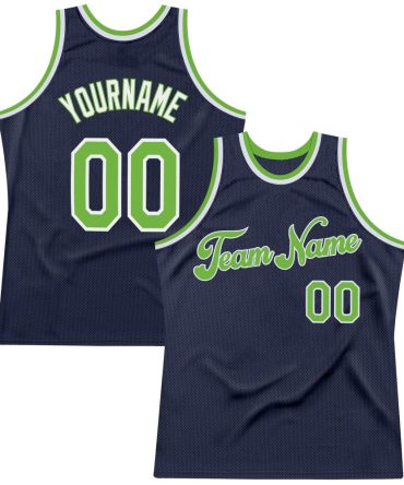 Custom Navy Neon Green-White Throwback Basketball Jersey, Gift For Basketball Fans