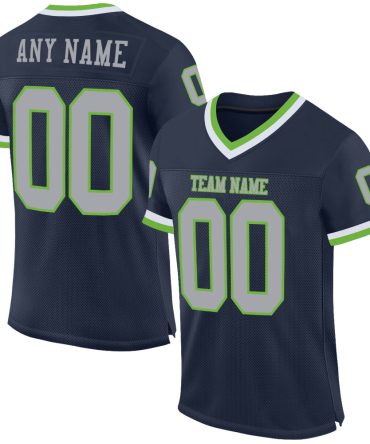 Custom Navy Gray-Neon Green Throwback Football Jersey, Gift For Football Fans