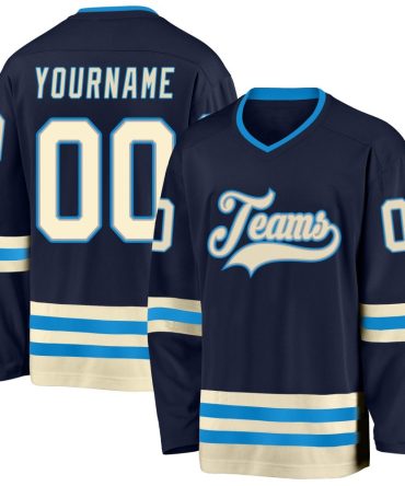 Custom Navy Cream-Blue Hockey Jersey, Gift For Hockey Fans