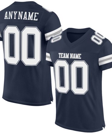 Custom Navy White-Gray Football Jersey, Gift For Football Fans