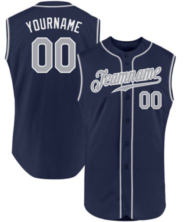 Custom Navy Gray-White Sleeveless Baseball Jersey, Gift For Baseball Fans