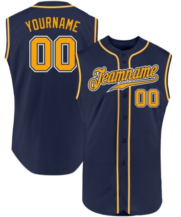 Custom Navy Gold-White Sleeveless Baseball Jersey, Gift For Baseball Fans