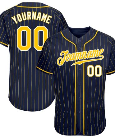 Custom Navy Gold Pinstripe Gold-White Baseball Jersey, Gift For Baseball Fans