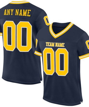 Custom Navy Gold-White Throwback Football Jersey, Gift For Football Fans