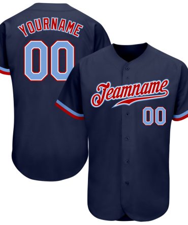 Custom Navy Light Blue-Red Baseball Jersey, Gift For Baseball Fans