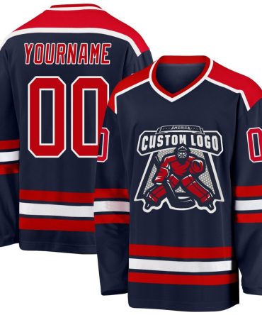 Custom Navy Red-White Hockey Jersey, Gift For Hockey Fans