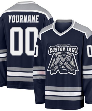 Custom Navy White-Gray Hockey Jersey, Gift For Hockey Fans