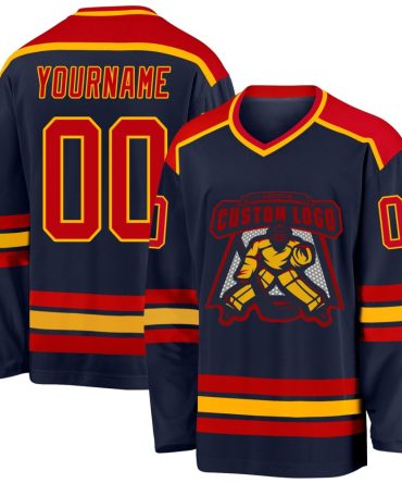 Custom Navy Red-Gold Hockey Jersey, Gift For Hockey Fans