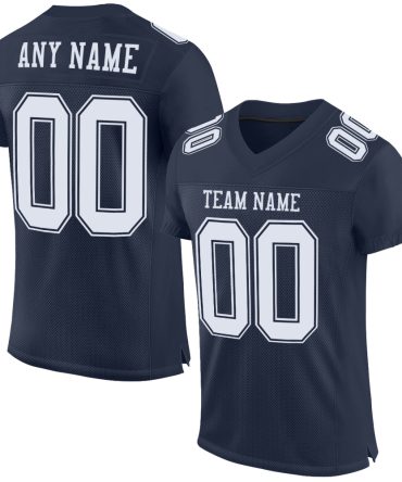 Custom Navy White Football Jersey, Gift For Football Fans