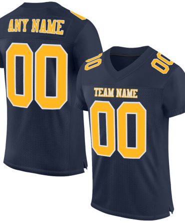 Custom Navy Gold-White Football Jersey, Gift For Football Fans