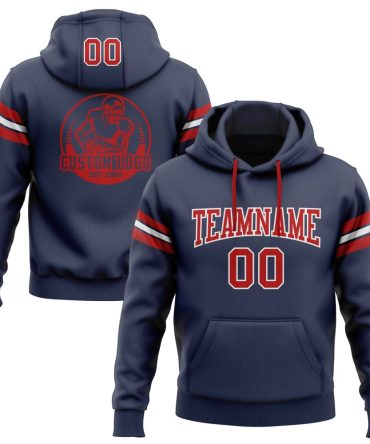 Custom Navy Red-White Football Pullover Sweatshirt Hoodie, Gift For Football, Baseball, Hockey, Basketball, Softball & Rugby Fans