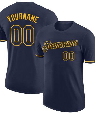 Custom Navy Navy-Gold Performance T-Shirt, For Football, Baseball, Hockey, Basketball, Softball & Rugby Fans