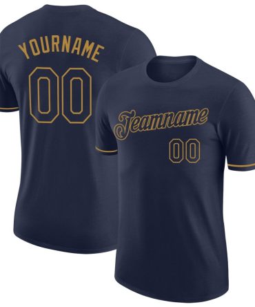 Custom Navy Navy-Old Gold Performance T-Shirt, For Football, Baseball, Hockey, Basketball, Softball & Rugby Fans