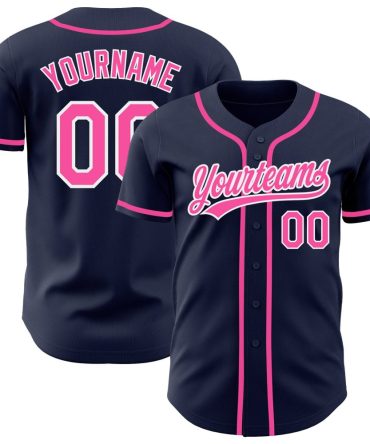 Custom Navy Pink-White Baseball Jersey, Gift For Baseball Fans