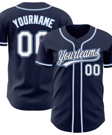 Custom Navy White-Light Blue Baseball Jersey, Gift For Baseball Fans