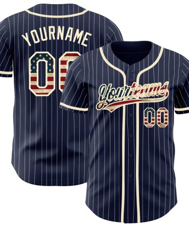Custom Navy White Pinstripe Vintage Usa Flag-Cream Baseball Jersey, Gift For Baseball Fans
