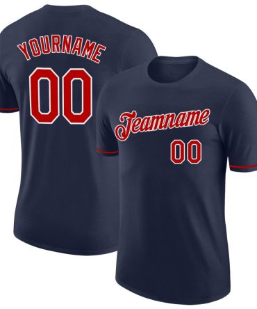 Custom Navy Red-White Performance T-Shirt, For Football, Baseball, Hockey, Basketball, Softball & Rugby Fans