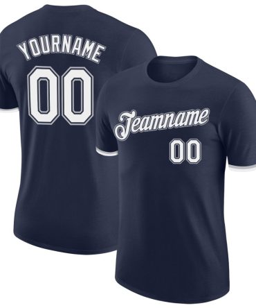 Custom Navy White-Gray Performance T-Shirt, For Football, Baseball, Hockey, Basketball, Softball & Rugby Fans