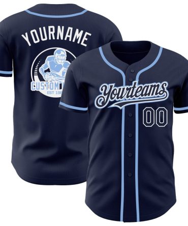 Custom Navy White-Light Blue Baseball Jersey, Gift For Baseball Fans