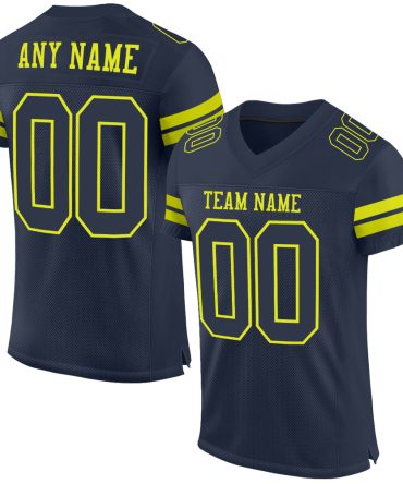 Custom Navy Neon Yellow Football Jersey, Gift For Football Fans